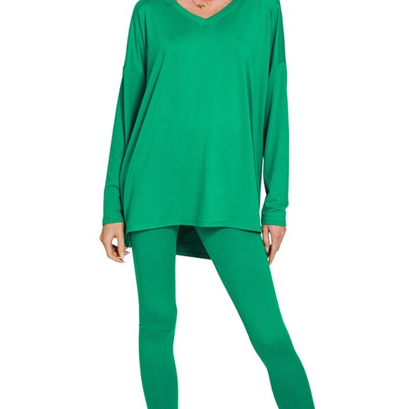 V‑Neck Long‑Sleeve Loungewear Leggings Set – Buttery Soft Brushed DTY Microfiber - Picture 6 of 7